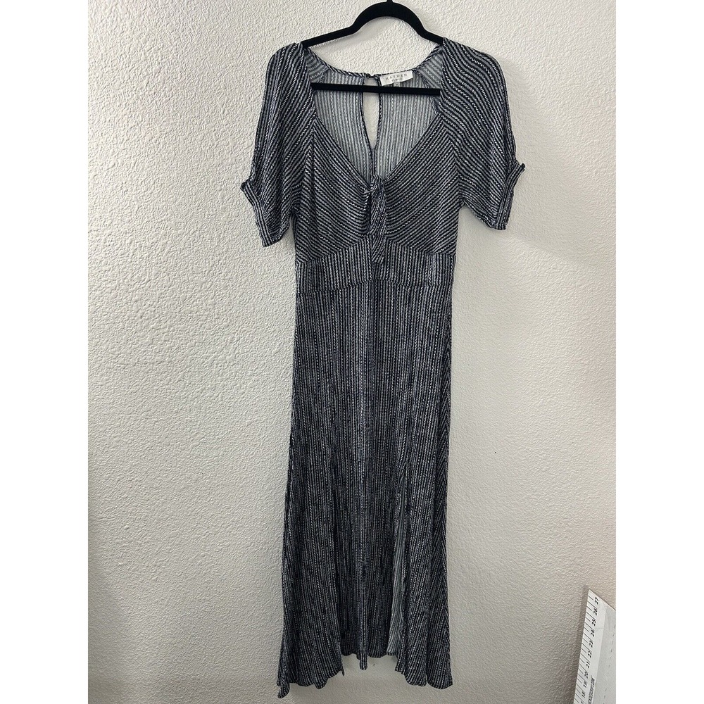 Hayden Dress Size M Blue Striped Maxi Smocked Keyhole Flutter Sleeve Cottagecore
